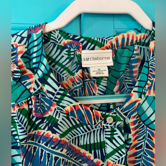 Liz Claiborne Print Peplum Blouse Sleeveless excellent condition Smocked Waist - Picture 4 of 12